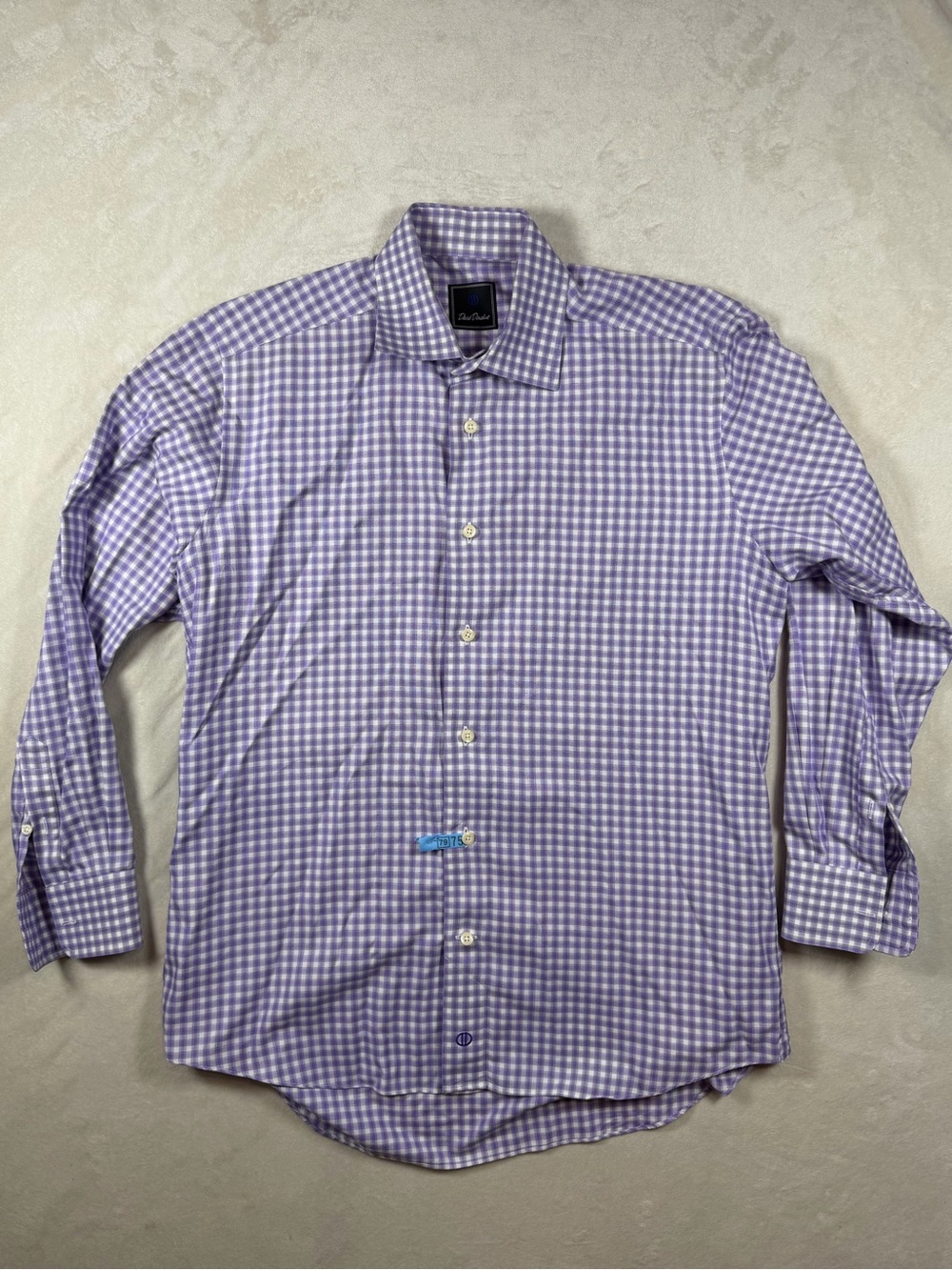 David Donahue 15.5 32 33 Men’s Lavender Gingham  Spread Collar Dress Shirt